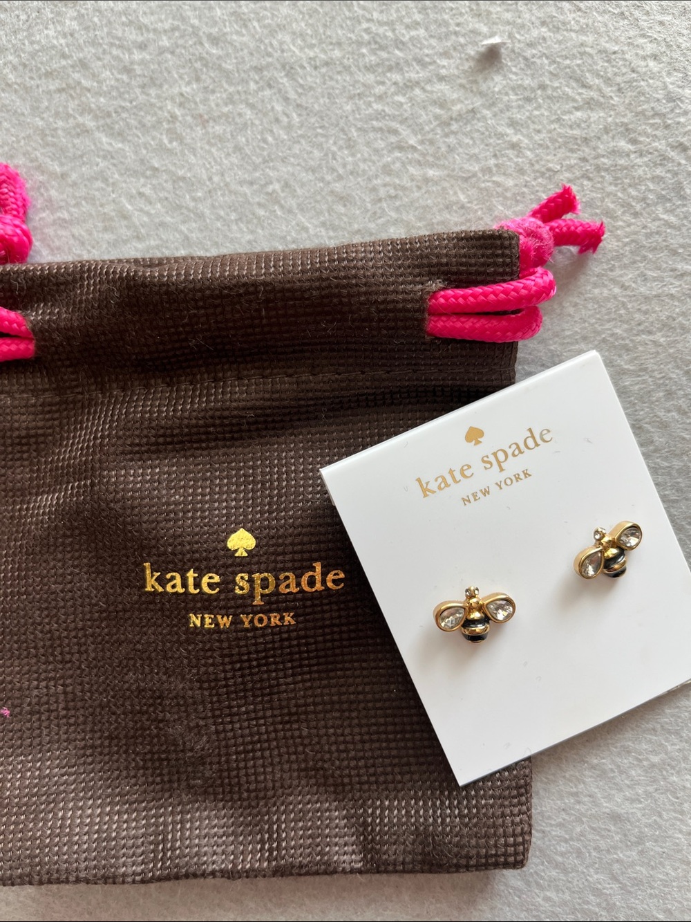 kate spade Gold Bee Stud Earrings with Pink-Trim Pouch
